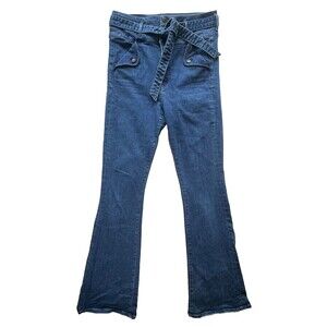 Veronica Beard Giselle Flare Extra High Rise Jeans Belted Washed Oxford Blue